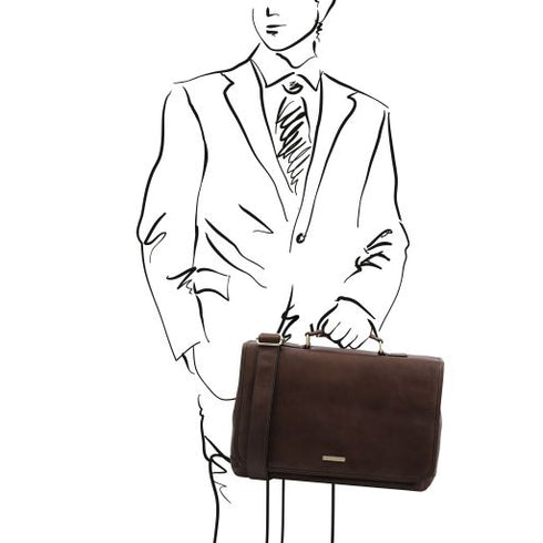 Mantova - Leather multi compartment TL SMART briefcase with flap